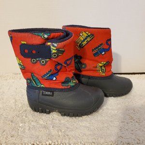Snow Boots Tundra Red Tractor Design Size 8, Dark Blue Fleece Lined